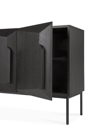 Stairs sideboard - varnished oak - black- 4 doors